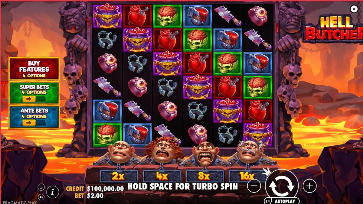 Hell Butcher slot gameplay grid na may madilim na horror theme